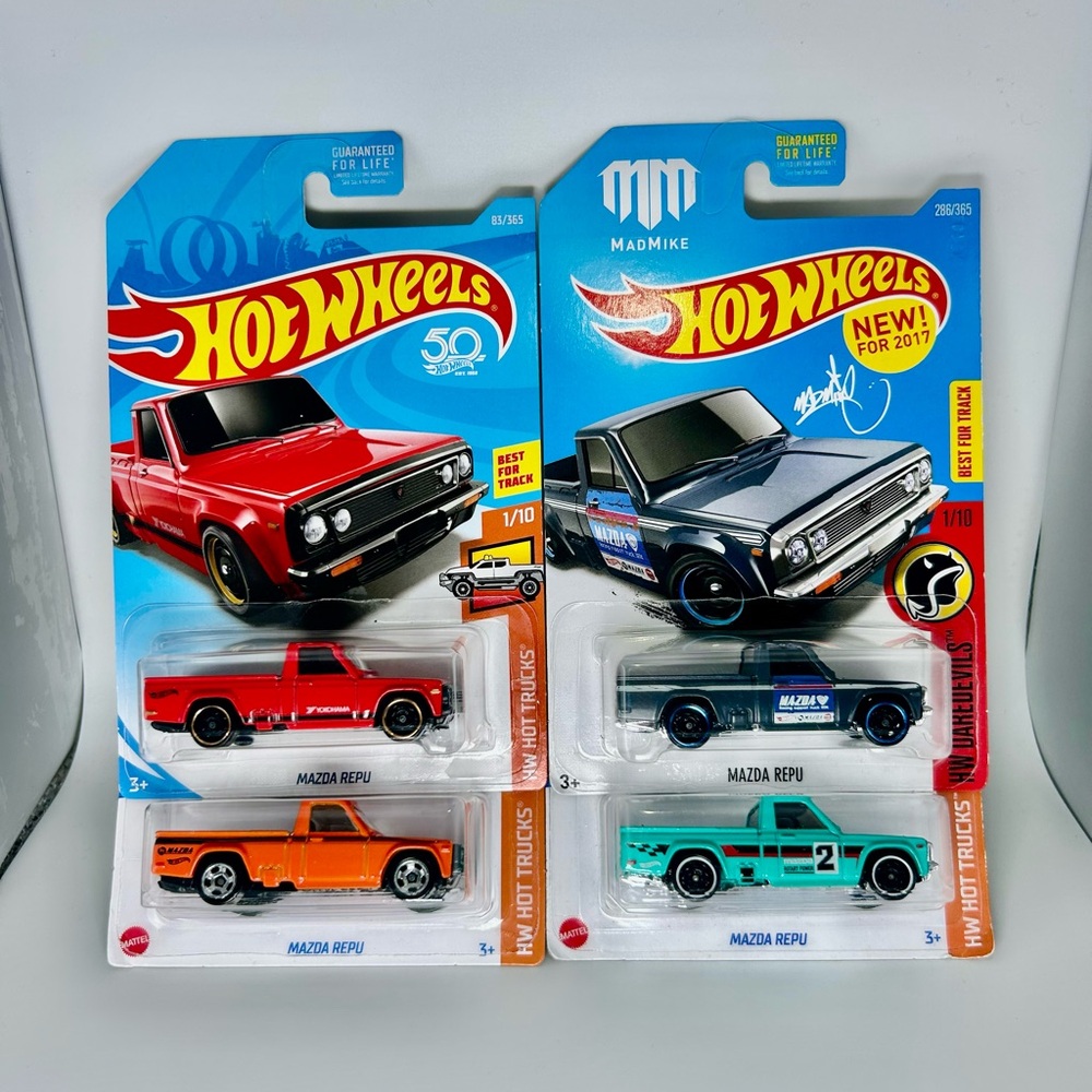 Hot Wheels Mazda Lot Of 4x -Mazda Repu Red & Orange & Purple & Blue Variants NEW